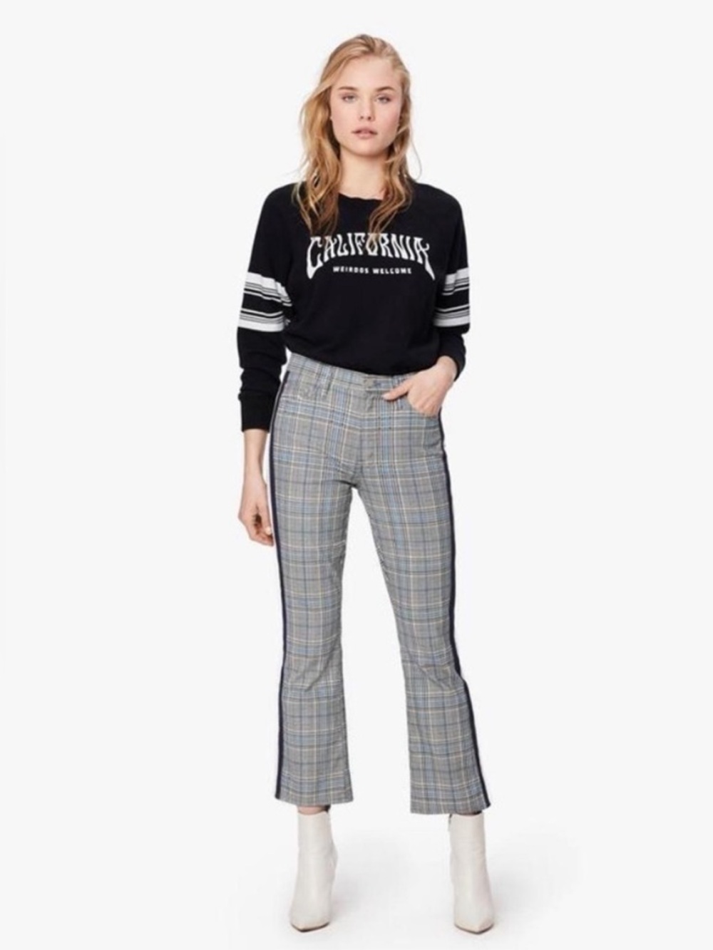 Mother The Insider Plaid Ankle Jeans Suze 29 Blue and Grey